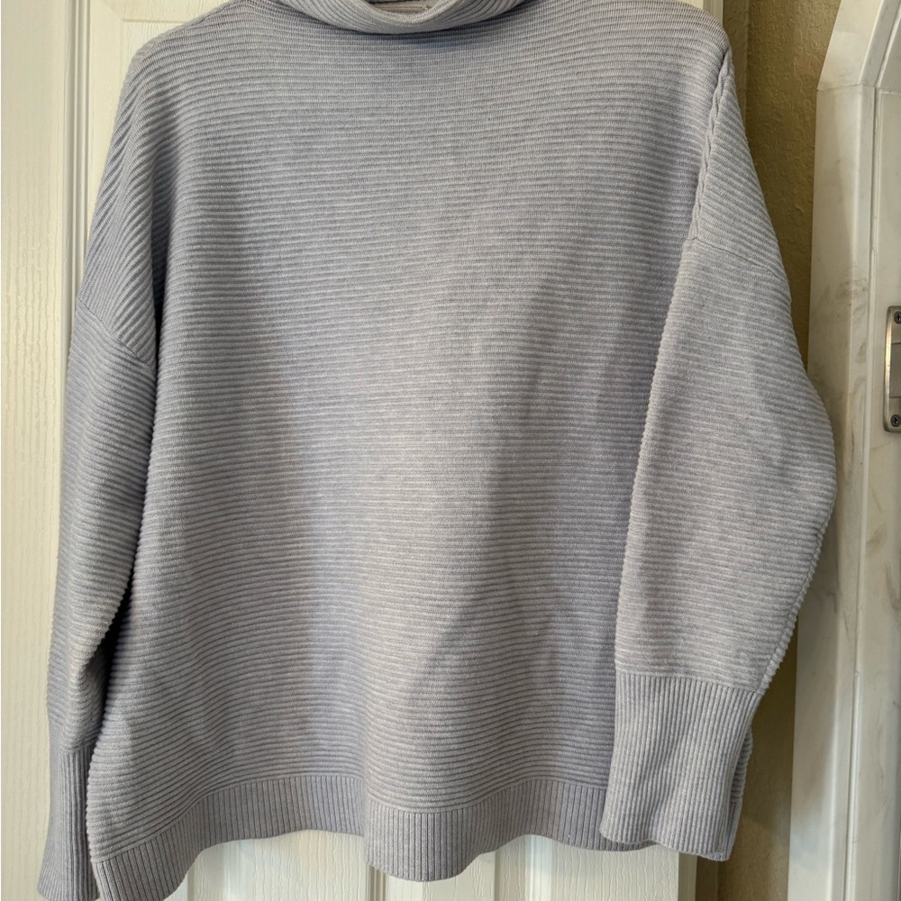 Cozy Light Gray Ribbed Turtleneck Sweater